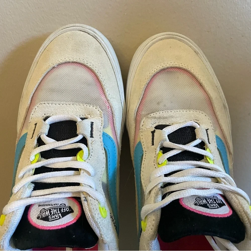 Vans Cream Blue Sneakers Mesh Pink Yellow Accents – Men 6 / Women 7.5 - Picture 14 of 16